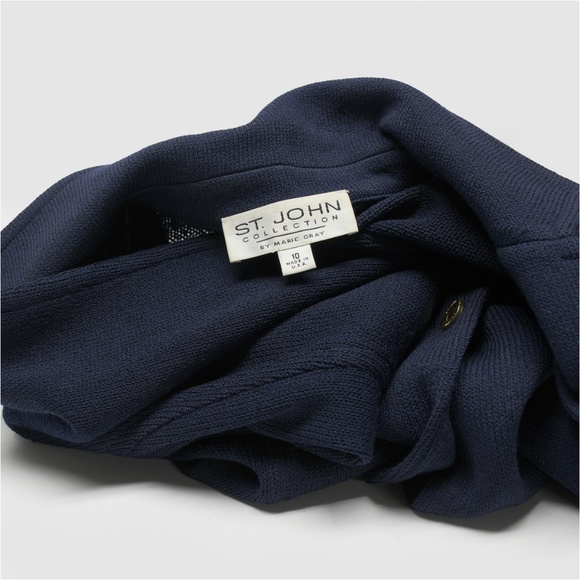 ST. JOHN by MARIE GRAY Navy Blue Knit Blazer Jacket Size 10 - Picture 5 of 9